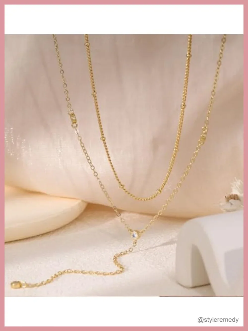 Layered Y-Necklace 14K Gold Plated CZ Dainty Lariat Chain Stack Necklace